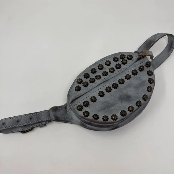 FREEBIRD Apollo Belt Bag Ice Grey Studded Leather Waist Pack - Picture 4 of 8